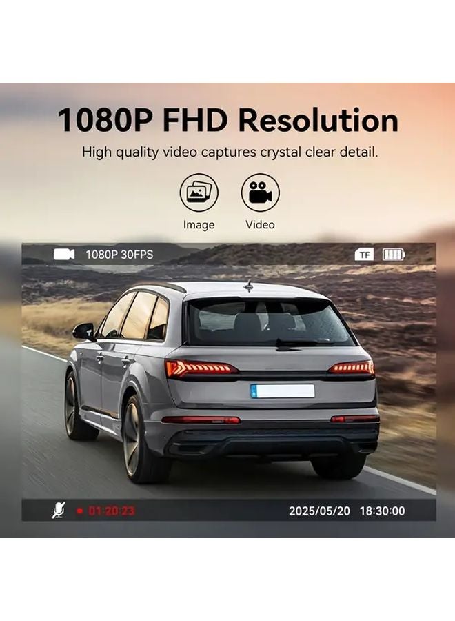 Black Dash Cam 1080P Loop Recording 24H Parking Monitor Rearview Camera Easy Install - Image 3